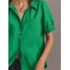 imageCicy Bell Womens Puff Short Sleeve Button Down Shirts Summer Casual Collared V Neck Blouse Linen Loose Fit Work TopsGreen