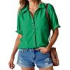 imageCicy Bell Womens Puff Short Sleeve Button Down Shirts Summer Casual Collared V Neck Blouse Linen Loose Fit Work TopsGreen