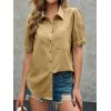 imageCicy Bell Womens Puff Short Sleeve Button Down Shirts Summer Casual Collared V Neck Blouse Linen Loose Fit Work TopsKhaki