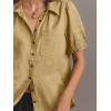 imageCicy Bell Womens Puff Short Sleeve Button Down Shirts Summer Casual Collared V Neck Blouse Linen Loose Fit Work TopsKhaki
