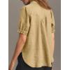imageCicy Bell Womens Puff Short Sleeve Button Down Shirts Summer Casual Collared V Neck Blouse Linen Loose Fit Work TopsKhaki