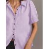 imageCicy Bell Womens Puff Short Sleeve Button Down Shirts Summer Casual Collared V Neck Blouse Linen Loose Fit Work TopsLight Purple