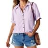 imageCicy Bell Womens Puff Short Sleeve Button Down Shirts Summer Casual Collared V Neck Blouse Linen Loose Fit Work TopsLight Purple