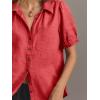 imageCicy Bell Womens Puff Short Sleeve Button Down Shirts Summer Casual Collared V Neck Blouse Linen Loose Fit Work TopsRed