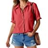 imageCicy Bell Womens Puff Short Sleeve Button Down Shirts Summer Casual Collared V Neck Blouse Linen Loose Fit Work TopsRed