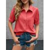 imageCicy Bell Womens Puff Short Sleeve Button Down Shirts Summer Casual Collared V Neck Blouse Linen Loose Fit Work TopsRed