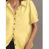 imageCicy Bell Womens Puff Short Sleeve Button Down Shirts Summer Casual Collared V Neck Blouse Linen Loose Fit Work TopsYellow