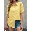 imageCicy Bell Womens Puff Short Sleeve Button Down Shirts Summer Casual Collared V Neck Blouse Linen Loose Fit Work TopsYellow
