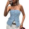 imageCicy Bell Womens Strapless Denim Vest Summer Button Down Jean Tube Tops Y2k Going Out Fitted Bandeau Shirts WaistcoatBaby Blue