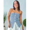imageCicy Bell Womens Strapless Denim Vest Summer Button Down Jean Tube Tops Y2k Going Out Fitted Bandeau Shirts WaistcoatBaby Blue