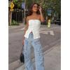 imageCicy Bell Womens Strapless Denim Vest Summer Button Down Jean Tube Tops Y2k Going Out Fitted Bandeau Shirts WaistcoatWhite