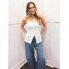 imageCicy Bell Womens Strapless Denim Vest Summer Button Down Jean Tube Tops Y2k Going Out Fitted Bandeau Shirts WaistcoatWhite