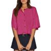 imageCicy Bell Womens Half Sleeve Cardigan Sweaters Cropped Button Down Tops Oversized Lightweight Ribbed Knit Summer OutfitsRose Red