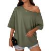 imageCicy Bell Womens Oversized Tshirts Off The Shoulder Cotton Half Sleeve T Shirts Summer Casual Loose Fit Tunic TopsArmy Green