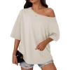 imageCicy Bell Womens Oversized Tshirts Off The Shoulder Cotton Half Sleeve T Shirts Summer Casual Loose Fit Tunic TopsGrey