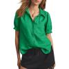 imageCicy Bell Womens Puff Short Sleeve Button Down Shirts Summer Casual Collared V Neck Blouse Linen Loose Fit Work TopsGreen
