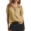 imageCicy Bell Womens Puff Short Sleeve Button Down Shirts Summer Casual Collared V Neck Blouse Linen Loose Fit Work TopsKhaki