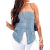 imageCicy Bell Womens Strapless Denim Vest Summer Button Down Jean Tube Tops Y2k Going Out Fitted Bandeau Shirts WaistcoatBaby Blue