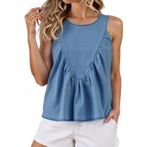 imageCicy Bell Womens Babydoll Peplum Denim Tank Tops Loose Fit Swing Flowy Shirred Sleeveless T Shirts Going Out Cute TeesBlue
