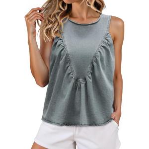 imageCicy Bell Womens Babydoll Peplum Denim Tank Tops Loose Fit Swing Flowy Shirred Sleeveless T Shirts Going Out Cute TeesGrey