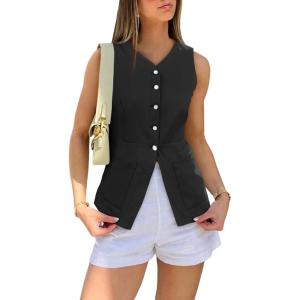 imageCicy Bell Womens Button Down Vest Tops Summer Fitted Sleeveless Tank Tops Dressy Casual Business WaistcoatBlack