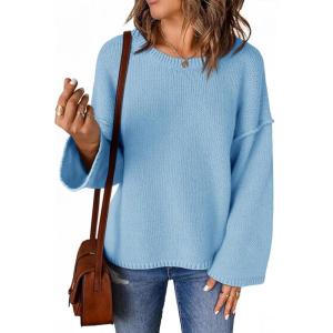 imageCicy Bell Womens Oversized Crew Neck Sweater Fall Long Sleeve Knit Tops Trendy Casual Loose Fit Pullover SweatersBlue