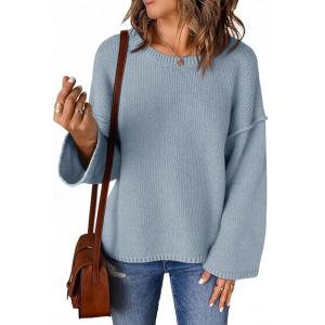 imageCicy Bell Womens Oversized Crew Neck Sweater Fall Long Sleeve Knit Tops Trendy Casual Loose Fit Pullover SweatersGrey