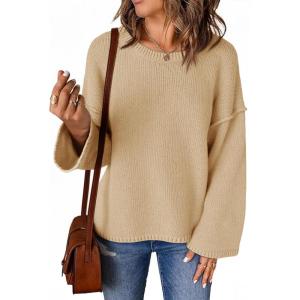 imageCicy Bell Womens Oversized Crew Neck Sweater Fall Long Sleeve Knit Tops Trendy Casual Loose Fit Pullover SweatersKhaki