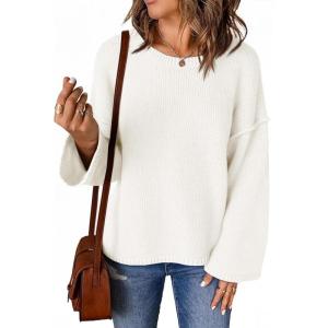 imageCicy Bell Womens Oversized Crew Neck Sweater Fall Long Sleeve Knit Tops Trendy Casual Loose Fit Pullover SweatersWhite