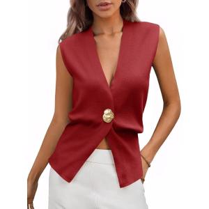 imageCicy Bell Womens V Neck Sweater Vest Dressy Casual Knit Sleeveless Shirts Slim Fit Lightweight Button TopsBurgundy