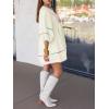 imageCicy Bell Womens Babydoll Mini Dresses 34 Puff Sleeve V Neck Dress Casual Loose Fit Patchwork Pleated Swing Vacation OutfitsBeige