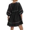 imageCicy Bell Womens Babydoll Mini Dresses 34 Puff Sleeve V Neck Dress Casual Loose Fit Patchwork Pleated Swing Vacation OutfitsBlack
