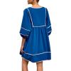 imageCicy Bell Womens Babydoll Mini Dresses 34 Puff Sleeve V Neck Dress Casual Loose Fit Patchwork Pleated Swing Vacation OutfitsBlue