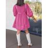 imageCicy Bell Womens Babydoll Mini Dresses 34 Puff Sleeve V Neck Dress Casual Loose Fit Patchwork Pleated Swing Vacation OutfitsBright Pink