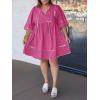 imageCicy Bell Womens Babydoll Mini Dresses 34 Puff Sleeve V Neck Dress Casual Loose Fit Patchwork Pleated Swing Vacation OutfitsBright Pink