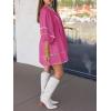 imageCicy Bell Womens Babydoll Mini Dresses 34 Puff Sleeve V Neck Dress Casual Loose Fit Patchwork Pleated Swing Vacation OutfitsBright Pink