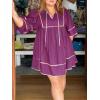 imageCicy Bell Womens Babydoll Mini Dresses 34 Puff Sleeve V Neck Dress Casual Loose Fit Patchwork Pleated Swing Vacation OutfitsFuchsia
