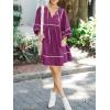 imageCicy Bell Womens Babydoll Mini Dresses 34 Puff Sleeve V Neck Dress Casual Loose Fit Patchwork Pleated Swing Vacation OutfitsFuchsia