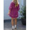 imageCicy Bell Womens Babydoll Mini Dresses 34 Puff Sleeve V Neck Dress Casual Loose Fit Patchwork Pleated Swing Vacation OutfitsFuchsia