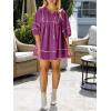 imageCicy Bell Womens Babydoll Mini Dresses 34 Puff Sleeve V Neck Dress Casual Loose Fit Patchwork Pleated Swing Vacation OutfitsFuchsia