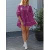 imageCicy Bell Womens Babydoll Mini Dresses 34 Puff Sleeve V Neck Dress Casual Loose Fit Patchwork Pleated Swing Vacation OutfitsFuchsia