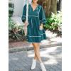 imageCicy Bell Womens Babydoll Mini Dresses 34 Puff Sleeve V Neck Dress Casual Loose Fit Patchwork Pleated Swing Vacation OutfitsGreen