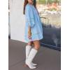 imageCicy Bell Womens Babydoll Mini Dresses 34 Puff Sleeve V Neck Dress Casual Loose Fit Patchwork Pleated Swing Vacation OutfitsLight Blue