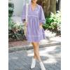 imageCicy Bell Womens Babydoll Mini Dresses 34 Puff Sleeve V Neck Dress Casual Loose Fit Patchwork Pleated Swing Vacation OutfitsLight Purple