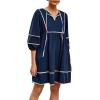 imageCicy Bell Womens Babydoll Mini Dresses 34 Puff Sleeve V Neck Dress Casual Loose Fit Patchwork Pleated Swing Vacation OutfitsNavy