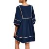 imageCicy Bell Womens Babydoll Mini Dresses 34 Puff Sleeve V Neck Dress Casual Loose Fit Patchwork Pleated Swing Vacation OutfitsNavy