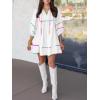 imageCicy Bell Womens Babydoll Mini Dresses 34 Puff Sleeve V Neck Dress Casual Loose Fit Patchwork Pleated Swing Vacation OutfitsWhite