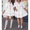 imageCicy Bell Womens Babydoll Mini Dresses 34 Puff Sleeve V Neck Dress Casual Loose Fit Patchwork Pleated Swing Vacation OutfitsWhite