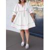 imageCicy Bell Womens Babydoll Mini Dresses 34 Puff Sleeve V Neck Dress Casual Loose Fit Patchwork Pleated Swing Vacation OutfitsWhite