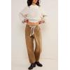 imageCicy Bell Womens Baggy Barrel Horseshoe Jeans Wide Leg Drawstring Vintage Denim Pants with Front PocketsBrown